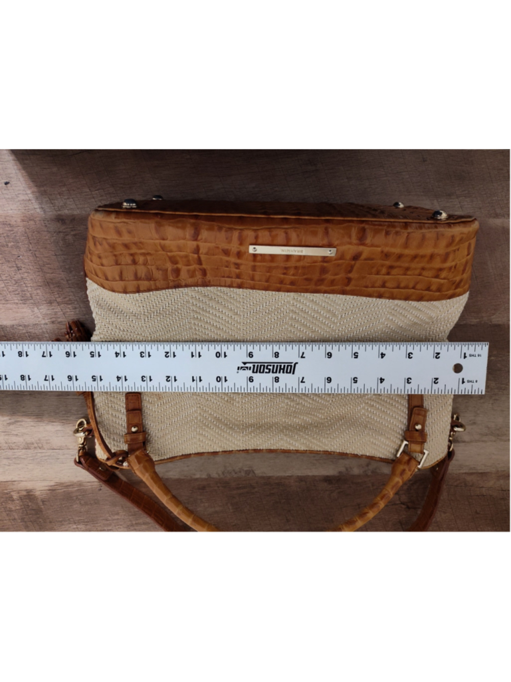 Women's Brahmin Shoulder Bag One Size Beige Brown Woven Leather - Picture 14 of 16